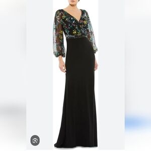 Mac Duggal Black Dress with Colorful Floral Embroidery